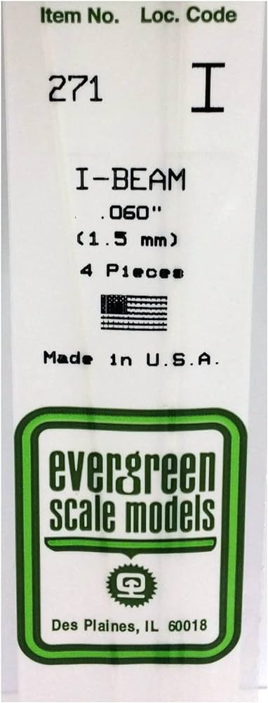 Evergreen Scale Models 271 .060" x 14" Polystyrene I-Beams (Pack of 4)