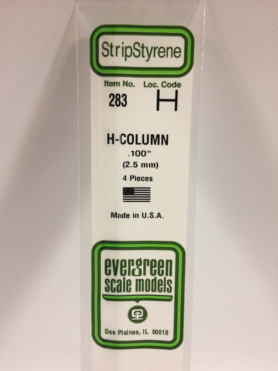 Evergreen Scale Models 283 .100" x 14" Polystyrene H-Columns (Pack of 4)