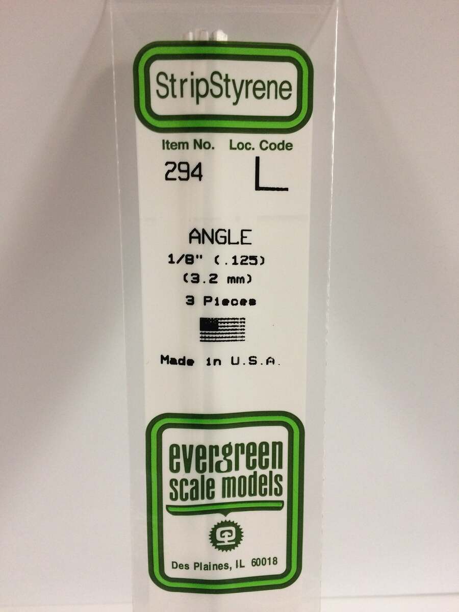 Evergreen Scale Models 294 Angle L .125" x 14" Polystyrene (Pack of 3)