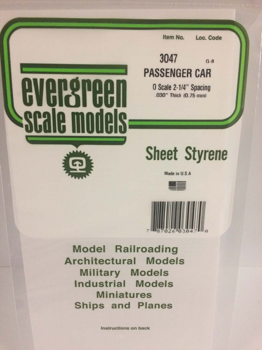 Evergreen Scale Models 3047 HO .030" x .047" x 12" x 24" Passenger Car Siding