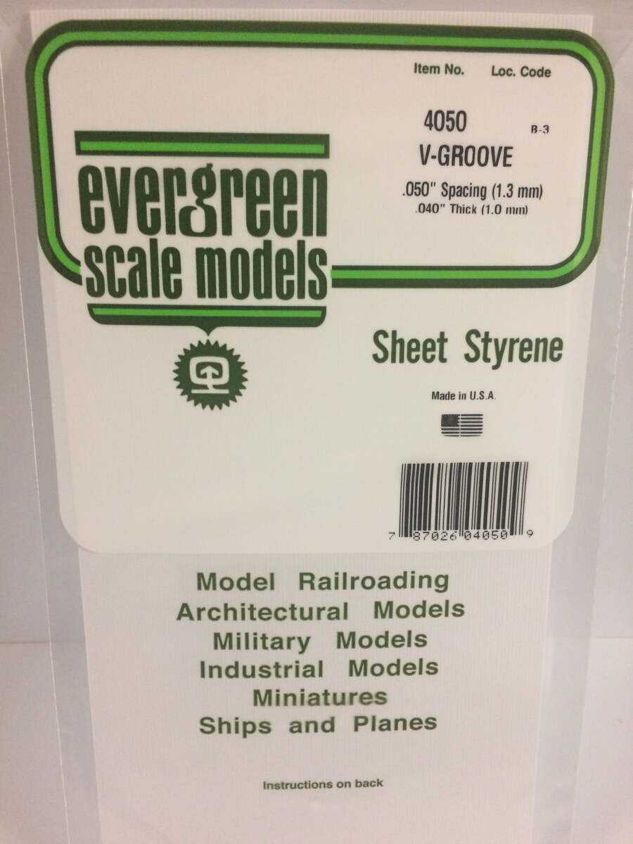 Evergreen Scale Models 4050 050" .012" x .050" x 6" x 12" V-Groove Siding