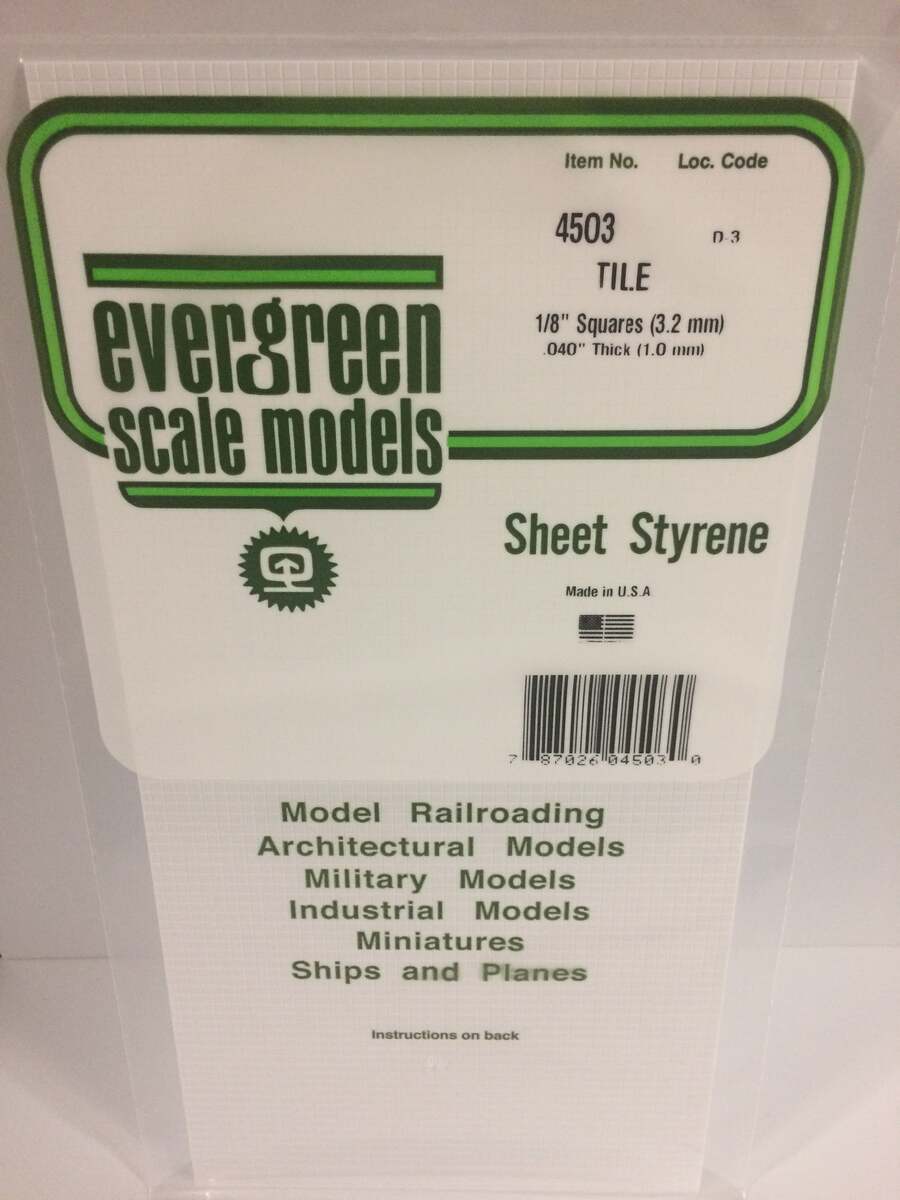 Evergreen Scale Models 4503 1/8" x 1/8" x 6" x 12" Polystyrene Square Tile