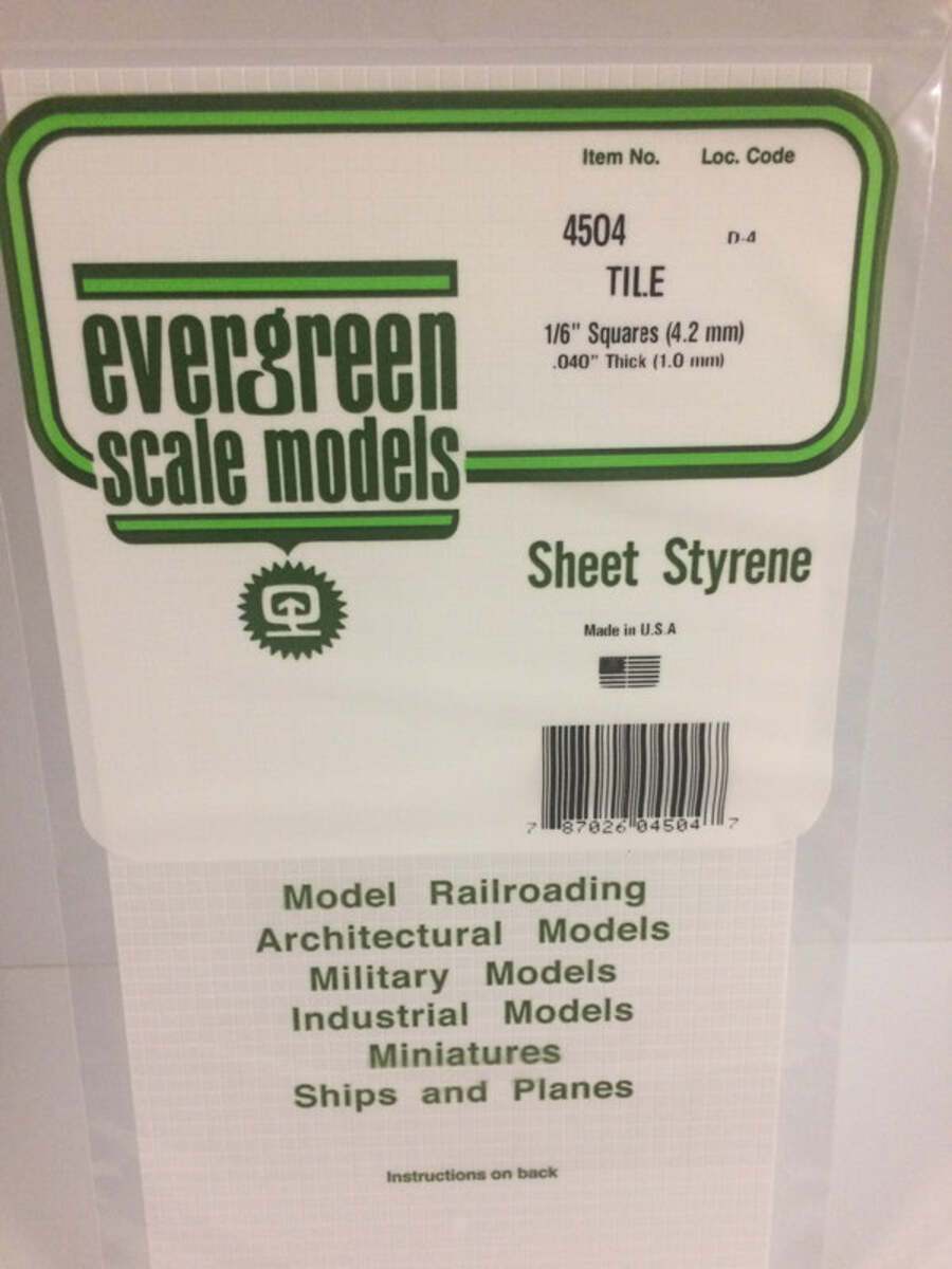 Evergreen Scale Models 4504 1/6" x 1/6" x 6" x 12" Polystyrene Square Tile