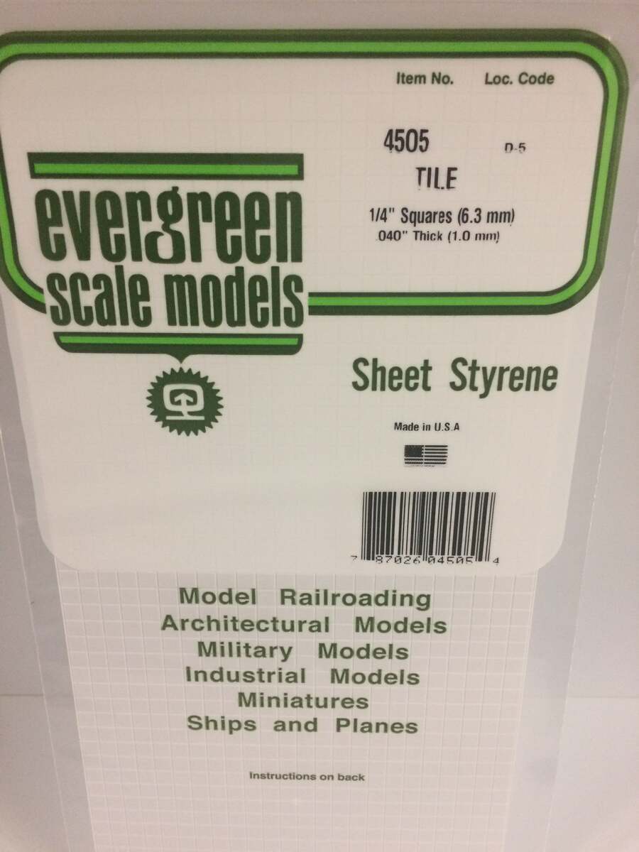 Evergreen Scale Models 4505 1/4" x 1/4" x 6" x 12" Polystyrene Square Tile
