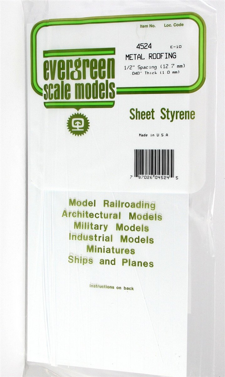 Evergreen Scale Models 4524 .040" X .500" Polystyrene Standing Seam Roofing