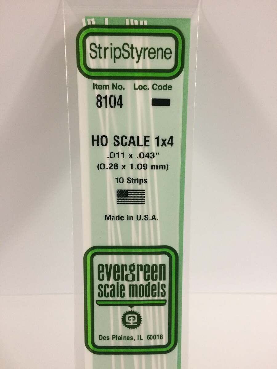 Evergreen Scale Models 8104 HO .011" x .043" x 14" Strips (Pack of 10)