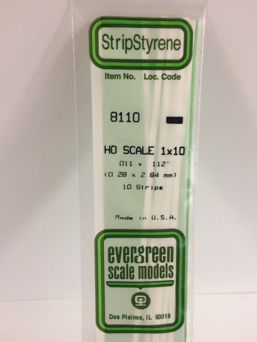 Evergreen Scale Models 8110 HO .011" x .112" x 14" Strips (Pack of 10)