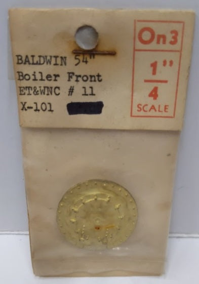 Grandt Line X-101 On3 1"/4 Scale Baldwin 54" Boiler Front ET & WNC # 11