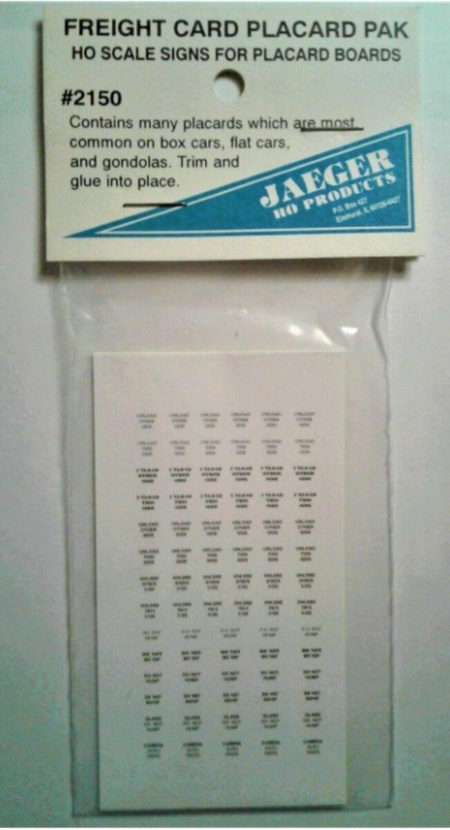 Jaeger HO Products 2150 HO Scale Sings For Placard Pak Set 2
