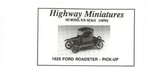 Jordan Products C-213 HO Scale 1925 Ford Model T Roadster or Pick-Up Kit