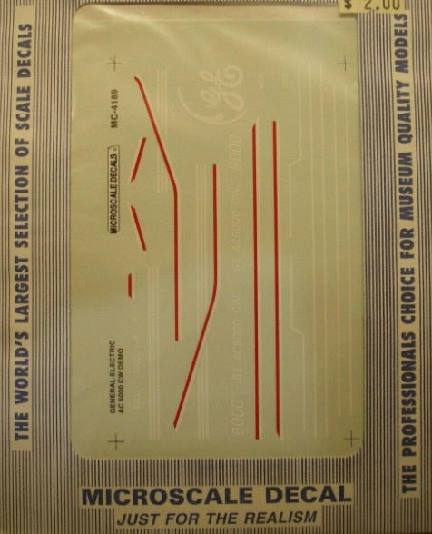 Microscale MC-4189 HO 1996+ General Electric AC-6000CW Demo Loco Decal Sheet