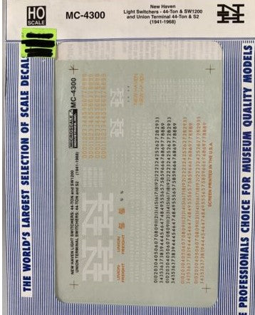 Microscale MC-4300 HO 1941-68 NH Small Switchers Waterslide Decal Sheet