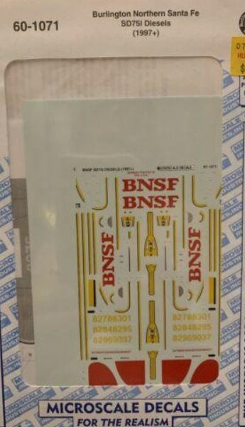 Microscale 60-1071 N 1997+ BNSF SD75I Diesels Waterslide Decal Sheet