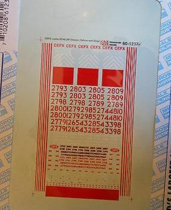 Microscale 60-1237 N CEFX Lease SD40-2M Yellow & Gray Hood Diesels Decal Sheet