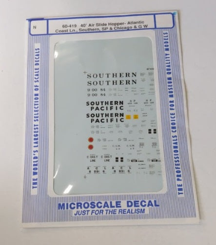 Microscale 60-419 N ACL, SP, GW 40' Airslide Hopper Waterslide Decal Sheet