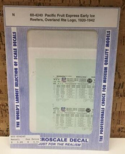 Microscale 60-4240 N 1920-42 PFE Early Ice Reefers Overland Rte Logo Decal Sheet