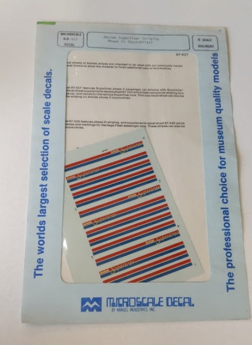 Microscale 60-427 N Amtrak Superliner Stripping Phase II Scotchlite Decal Sheet