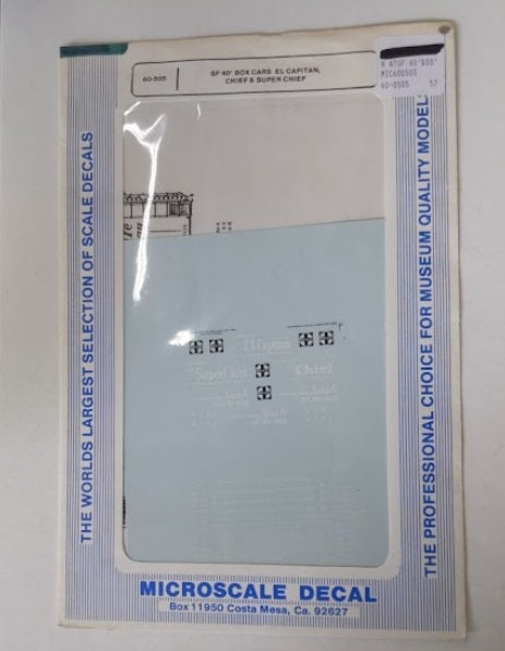 Microscale 60-505 N SF 40' El Captain Chief & Super Chief Boxcar Decal Sheet