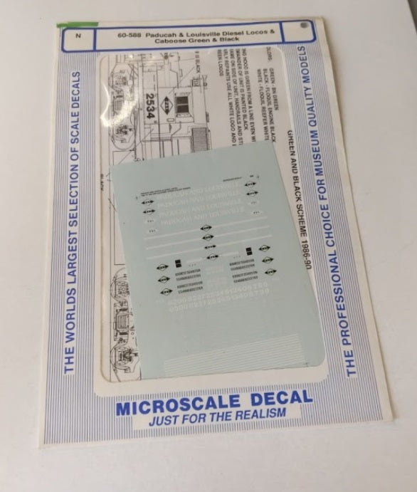 Microscale 60-588 N Paducah & Louisville Diesel Locos & Caboose Decal Sheet