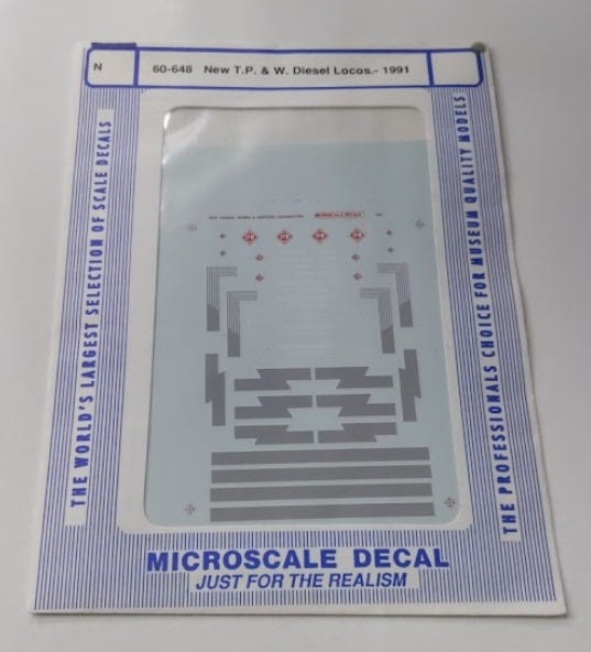 Microscale 60-648 N 1991 New TP&W Diesel Locomotives Waterslide Decal Sheet