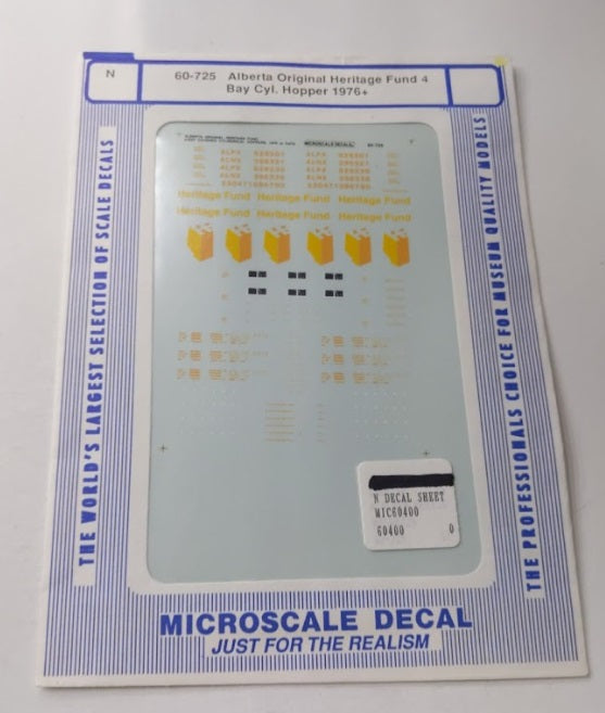 Microscale 60-725 N 1976+ Alberta Original Heritage Fun 4-Bay Hopper Decal Sheet
