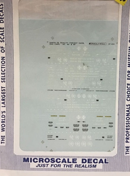 Microscale 60-800 N 1991-1995 Santa Fe 50' 60' 86' Box Cars Decal Sheet
