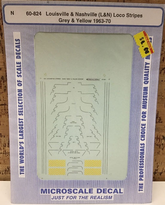 Microscale 60-824 N 1963-70 L&N Diesel Locomotive Stripes Decal Sheet