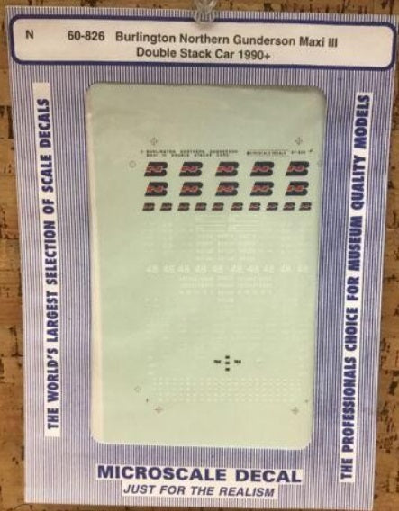 Microscale 60-826 N 1990+ BN Gunderson Maxi III Double Stack Car Decal Sheet