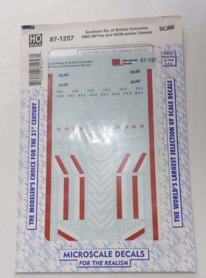 Microscale 87-1257 HO SRY EMD MP15 & SD38 Diesel Waterslide Decal Sheet