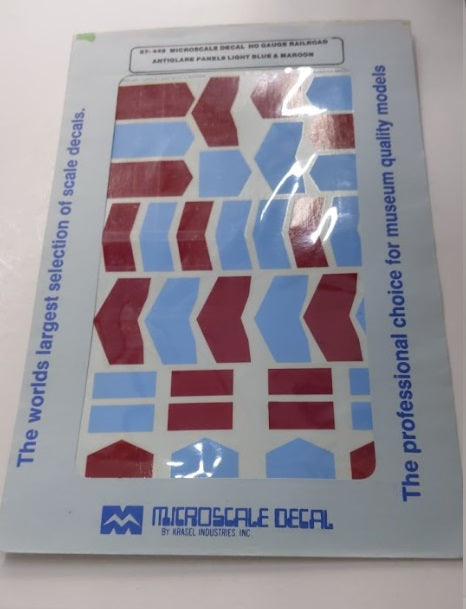 Microscale 87-449 HO Light Blue and Maroon Anti-Glare Panels Decal Sheet