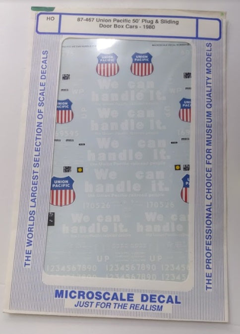 Microscale 87-467 HO 1980 UP 50'' Plug & Sliding Door Box Cars Decal Sheet