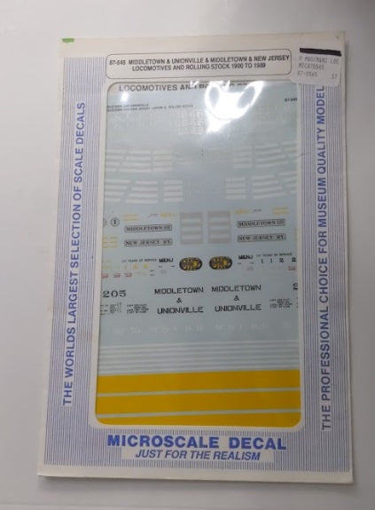 Microscale 87-545 HO M&NJ Locomotive & Rolling Stock Decal Sheet