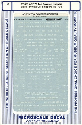 Microscale 87-661 HO ACF 70 Ton Covered Hoppers Black-Private Co. Decal Sheet