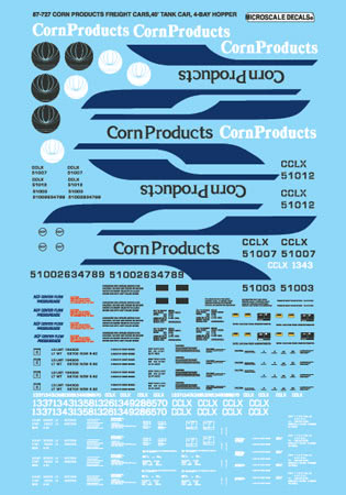 Microscale 87-727 HO Corn Products Hopper and Tank Cars Decal Sheet
