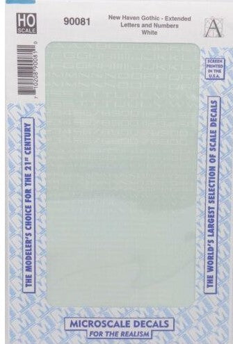 Microscale 90081 HO White New Haven Style Extended Gothic Lettering Decal Sheet