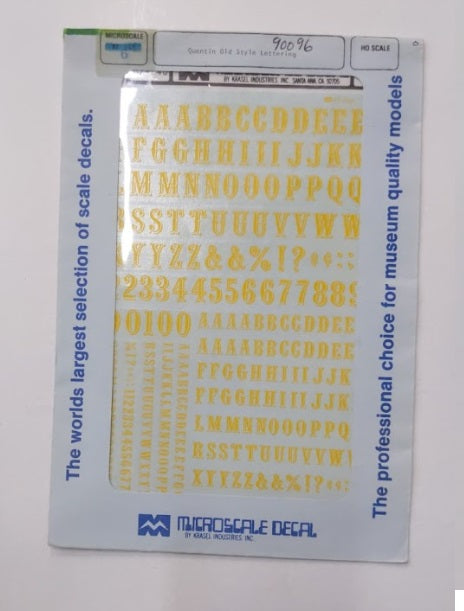 Microscale 90096 HO Quentin Yellow Alphabets & Numbers Decal Sheet