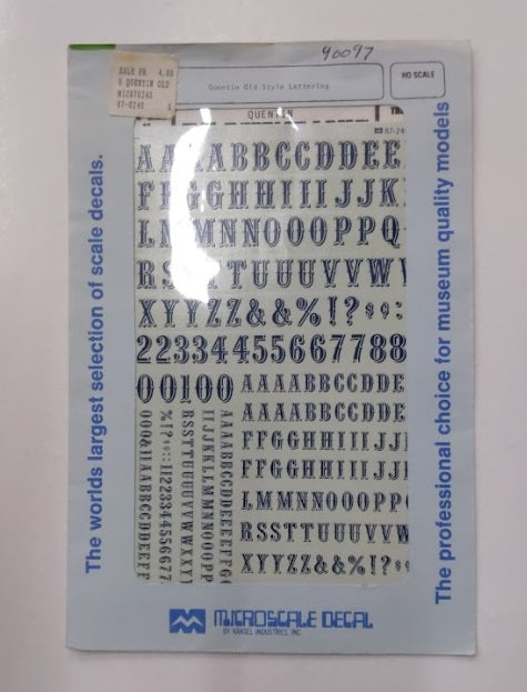 Microscale 90097 HO Quentin Blue Letters and Numbers Decal Sheet