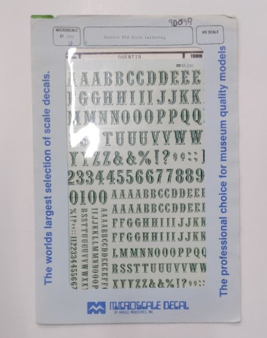 Microscale 90099 HO Quentin Green Letters and Numbers Decal Sheet