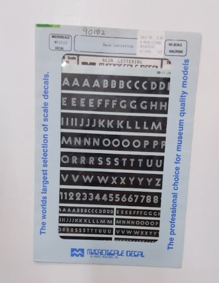 Microscale 90182 HO Neon Sign Lettering Decal Sheet