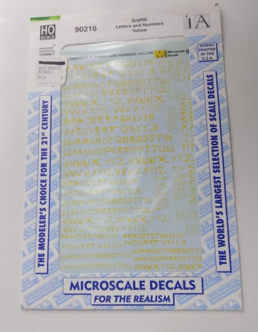 Microscale 90216 HO Yellow Graffiti Alphabet & Numbers Decal Sheet