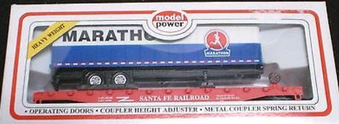 Model Power 8361 HO Marathon 40' Trailer With Santa Fe 50' Flatcar