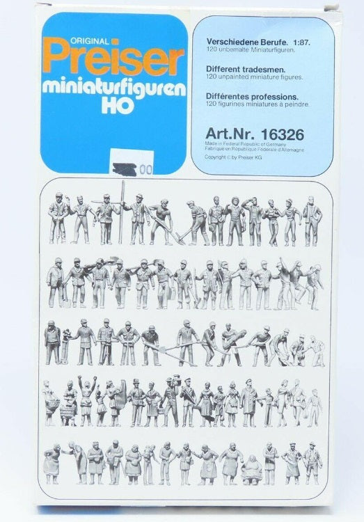 Preiser 16326 HO Unpainted Assorted Workers Plastic Figure Kit (Set of 120)