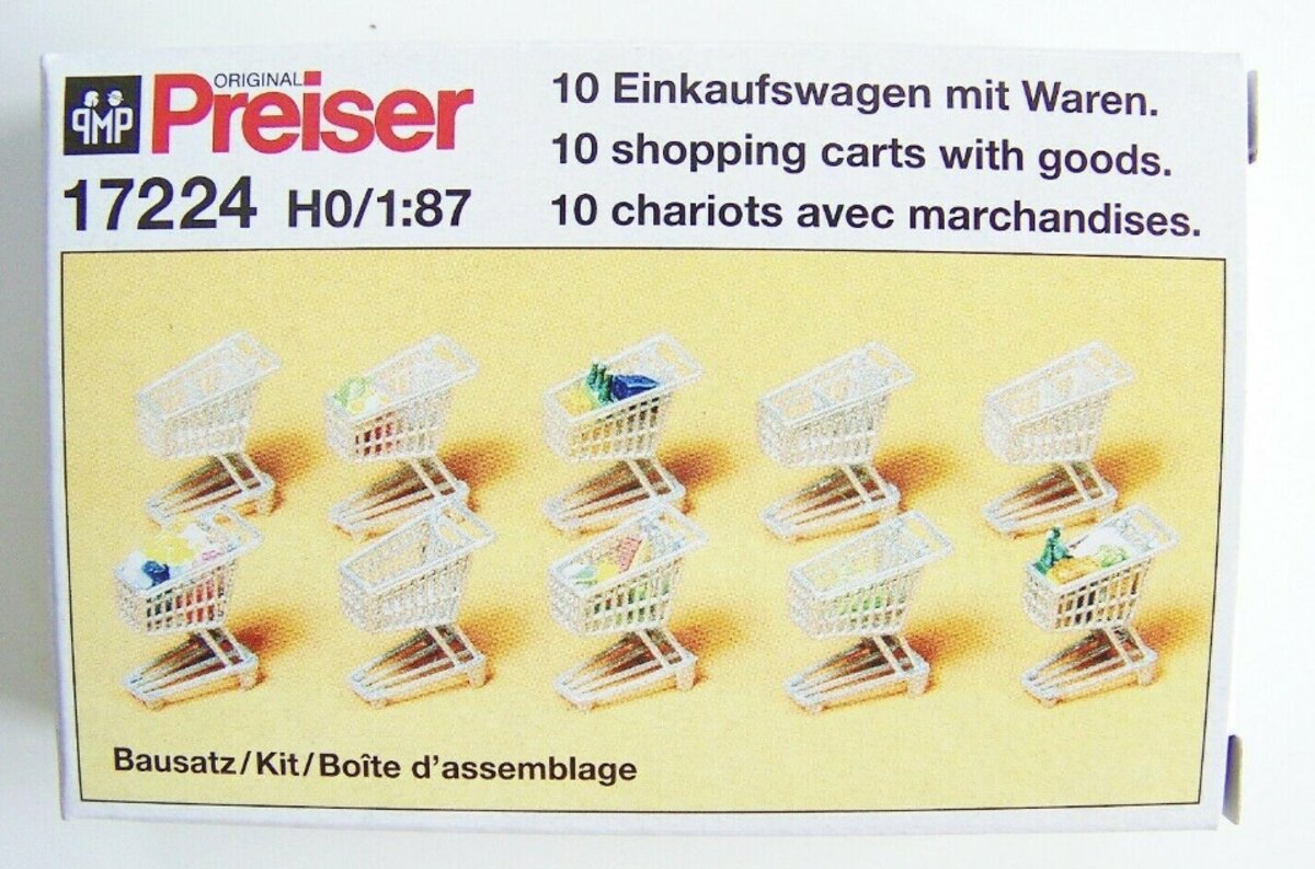 Preiser 17224 HO Shopping Carts With Goods Plastic Kit (Box of 10)