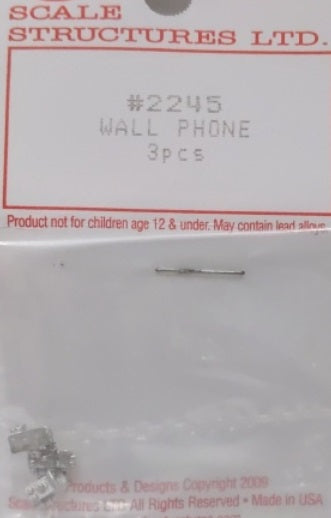 Scale Structures 2245 HO Scale Wall Phone White Metal Part (Pack of 3)
