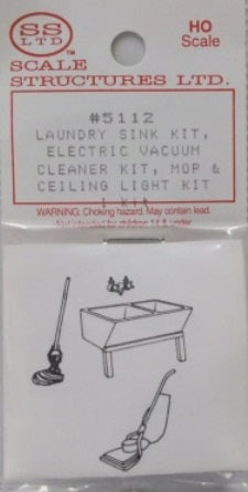 Scale Structures 5112 HO Scale Laundry Sink Vacuum Mop & Ceiling Light Metal Kit