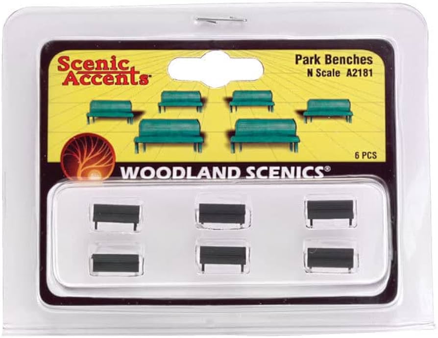 Woodland Scenics A2181 N Green Park Benches Scenic Accents (Set of 6)