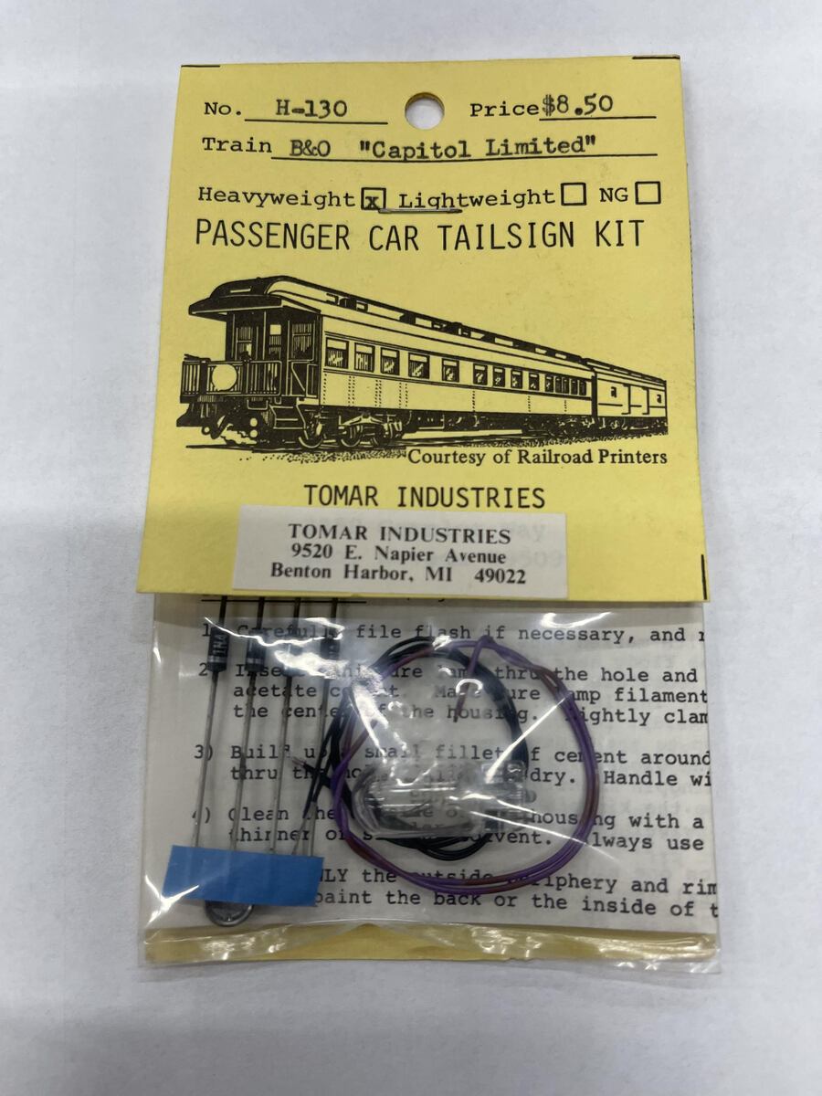 Tomar Industries H-130 HO  B & O Lightweight Passenger Car Tailsign Kit