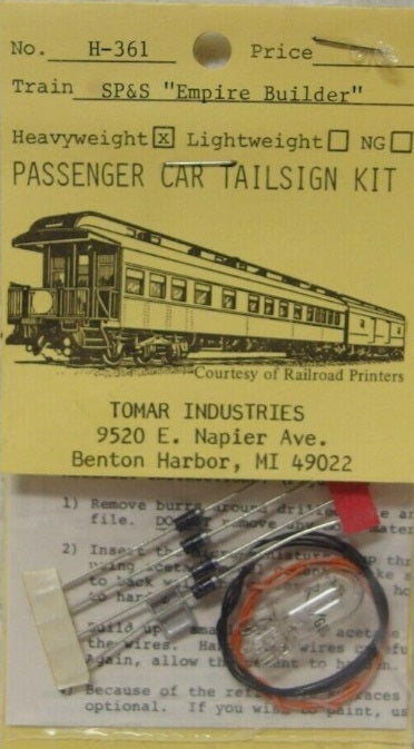Tomar Industries H-361 SP&S Empire Building Passenger Car Tailsign Kit