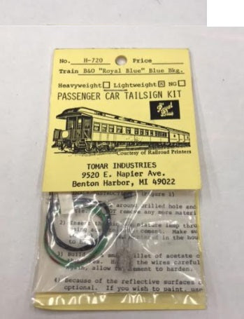 Tomar Industries 720 B&O Royal Blue Blue BKG NG Passenger Car Tailsign Kit