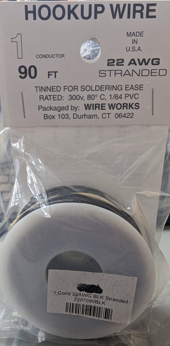 Wire Works 122070900 90 FT 22 AWG 1 Conductor Black Hookup Wire